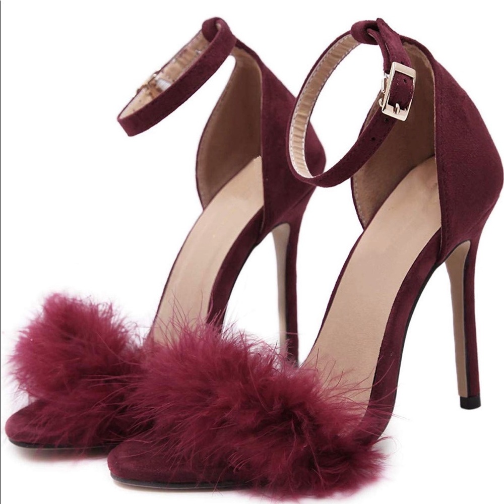 Wine feathered heels